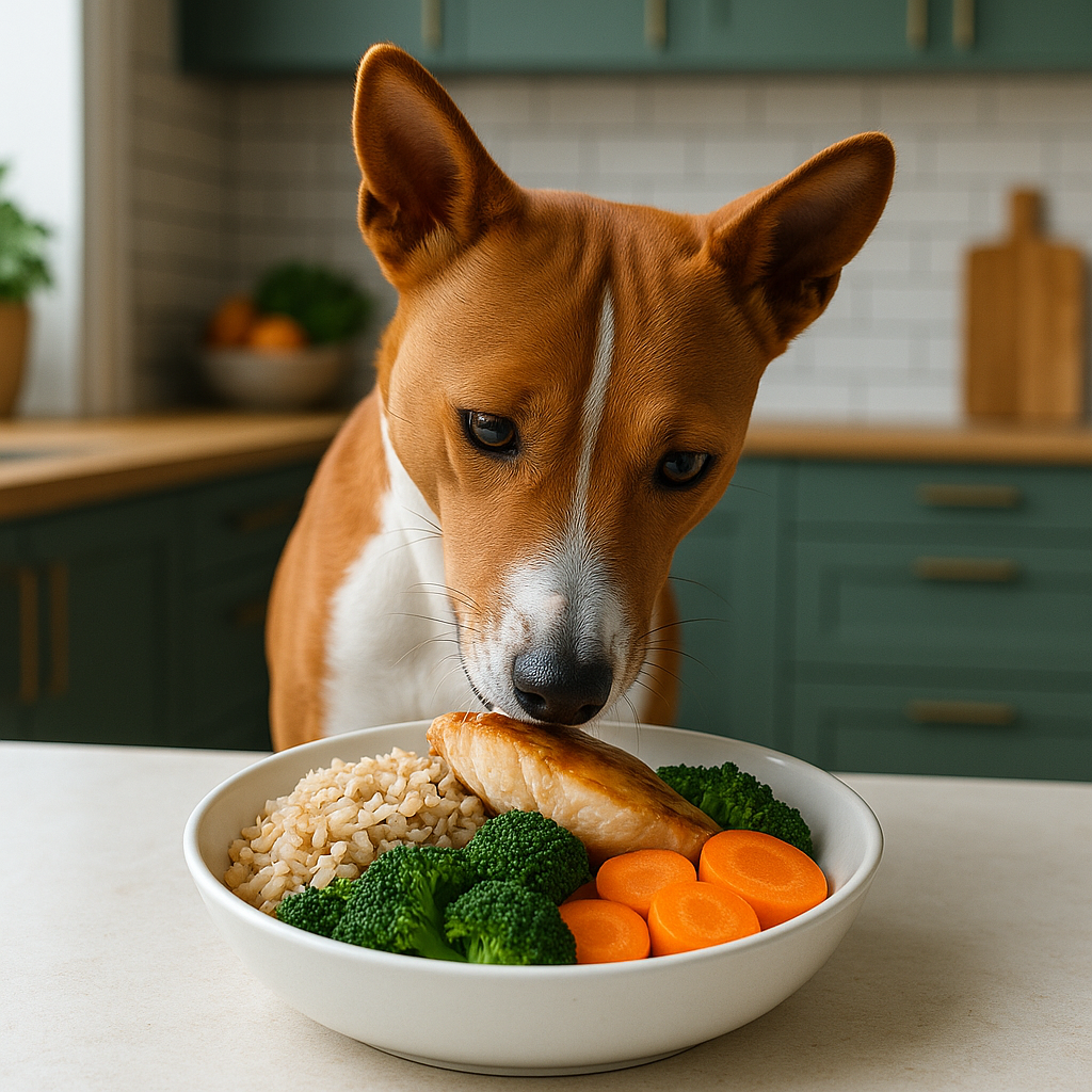 Basenji mangeant une nourriture équilibrée
