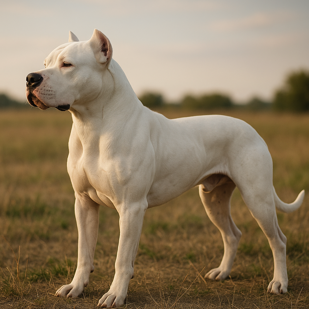 Profil d'un Dogo Argentino montrant sa carrure musclée