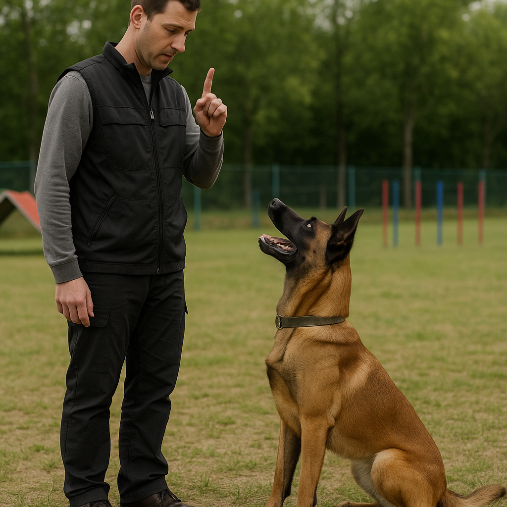 Séance de dressage de Berger Belge Malinois en plein effort