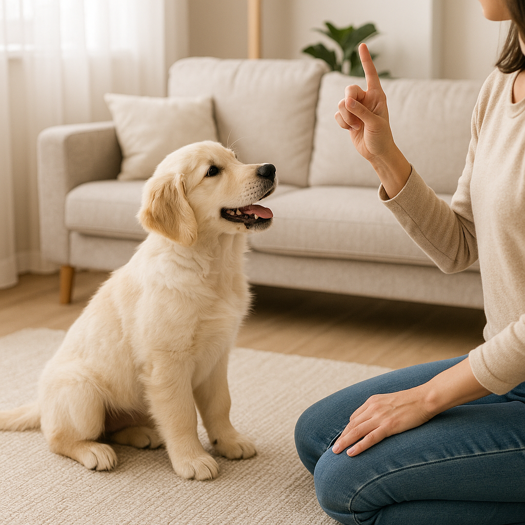 Éducation d’un Golden Retriever en séance d’obéissance