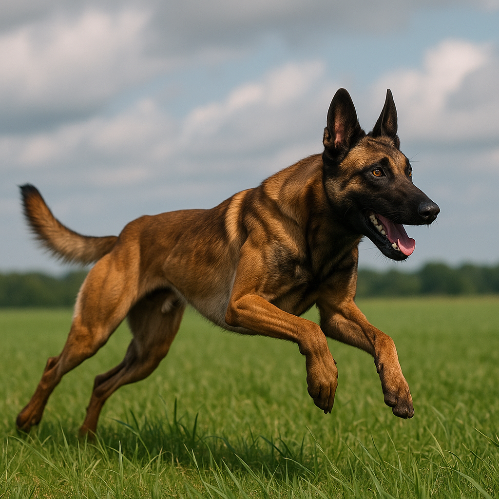 Berger Belge Malinois courant dans un champ