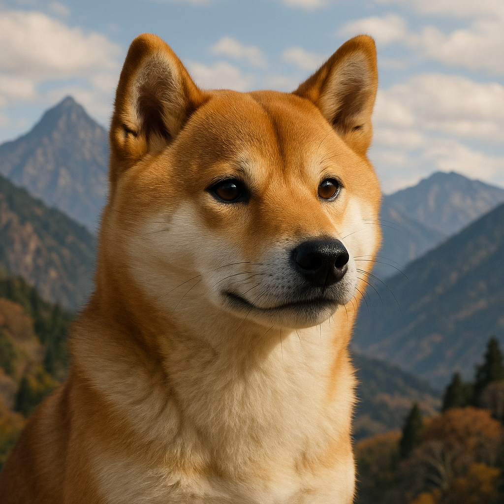 Shiba Inu devant les montagnes japonaises