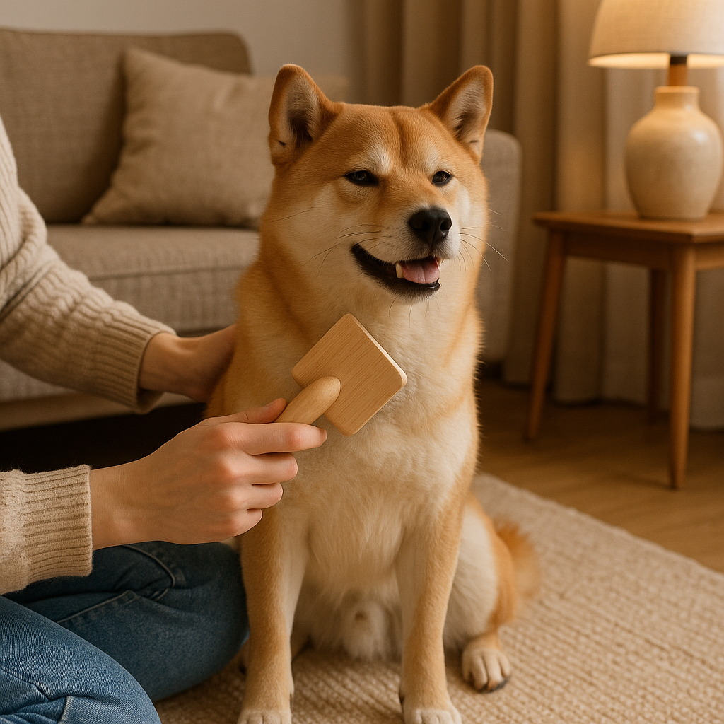 Shiba Inu en séance de toilettage