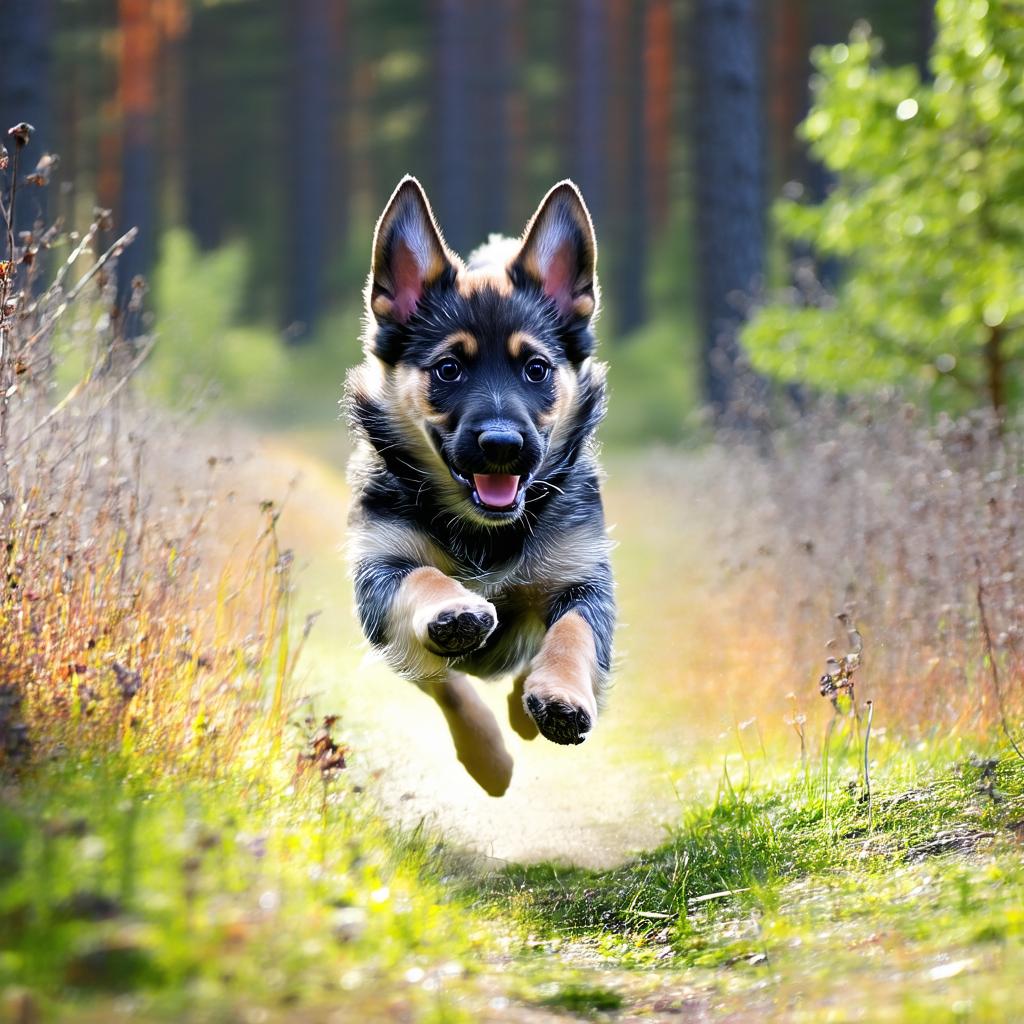 Swedish Vallhund courant avec joie dans un paysage nordique