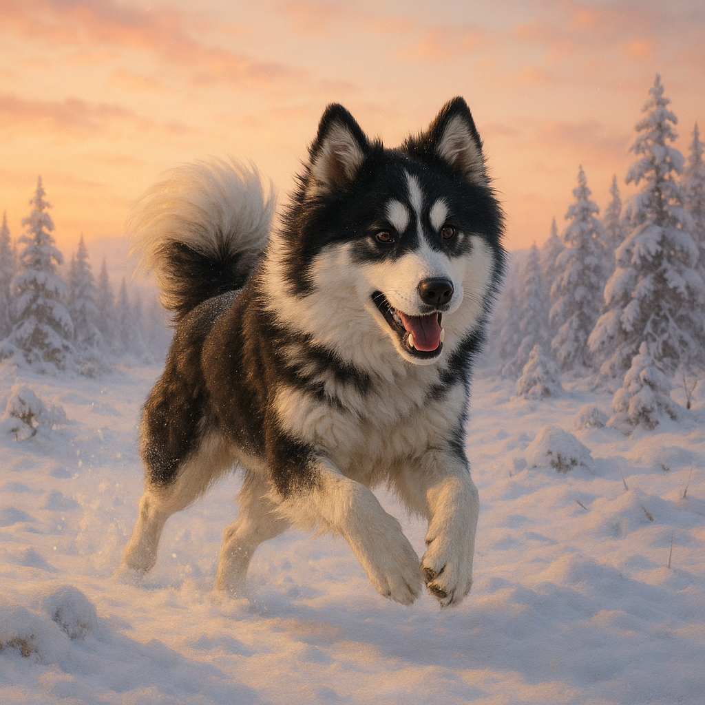 Yakutian Laika courant dans la neige