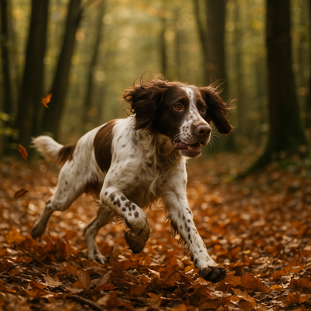 French Spaniel en action lors d’une chasse en forêt