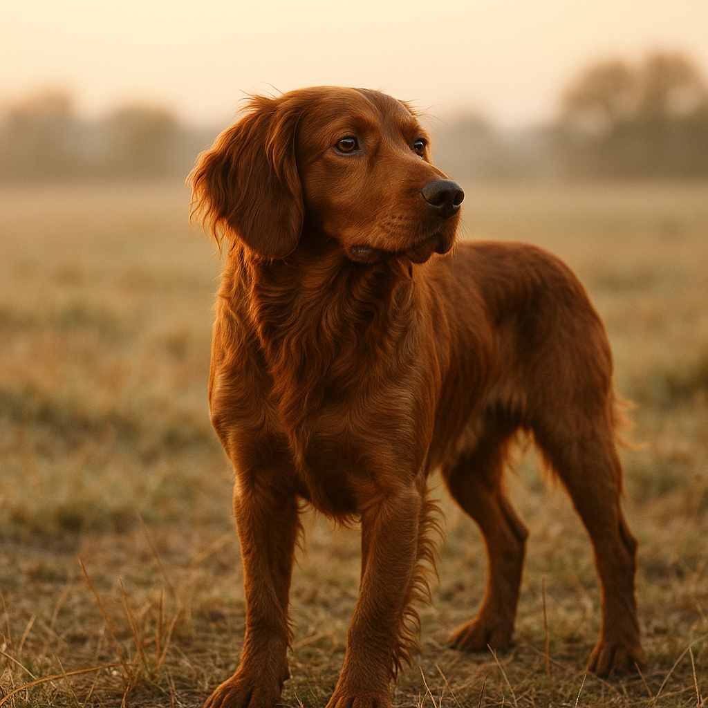 Profil du French Spaniel debout dans un champ