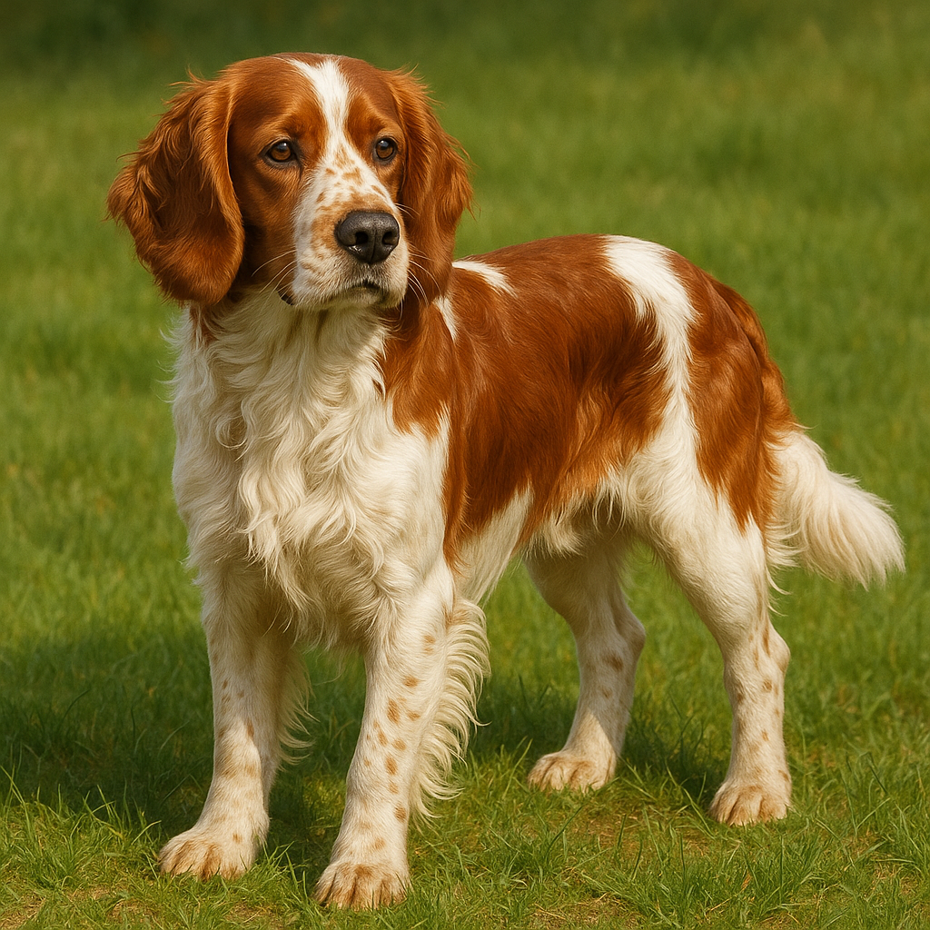 Portrait d'un Welsh Springer Spaniel debout sur un champ d'herbe
