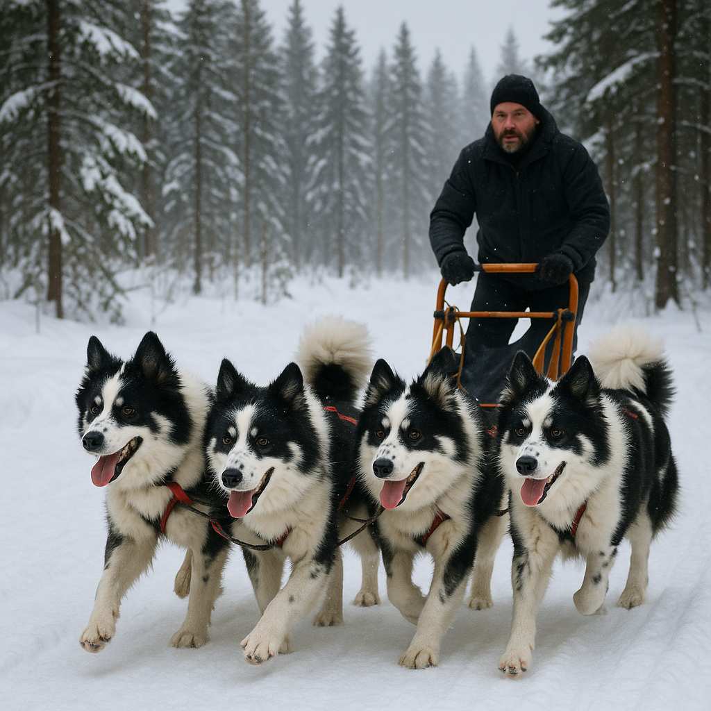 Chiens Yakutian Laika en cours d'entraînement en plein air hivernal