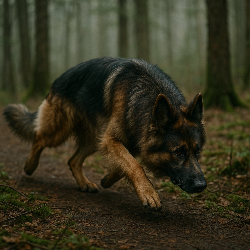 Altdeutscher Schäferhund en activité de pistage, vivant et concentré