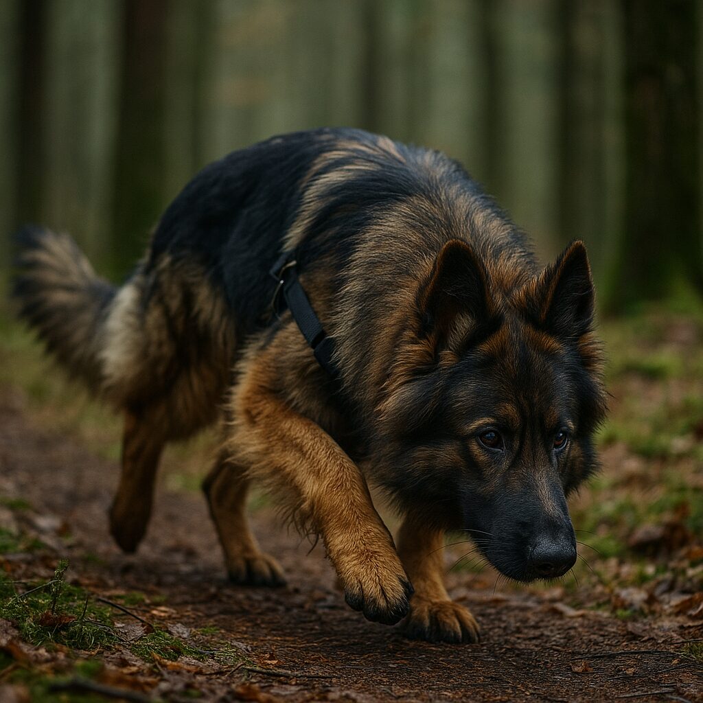 Altdeutscher Schäferhund en action lors d’un exercice de pistage