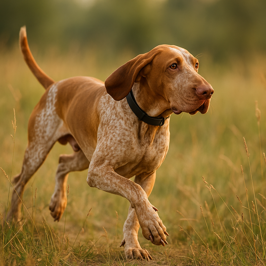 Bracco Italiano en action dans un champ au travail, style réaliste et dynamique