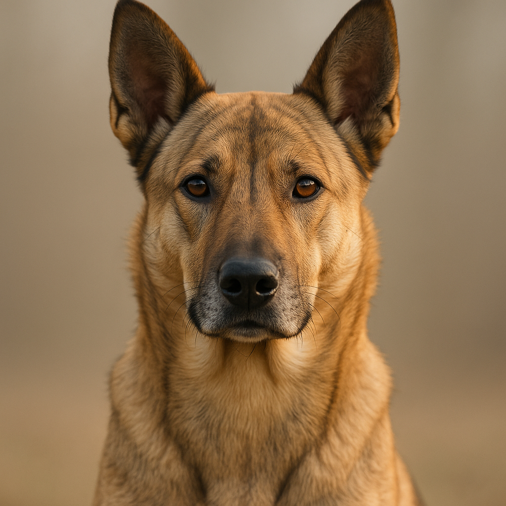 Portrait d'un chien du Canaan montrant ses oreilles dressées et son regard attentif