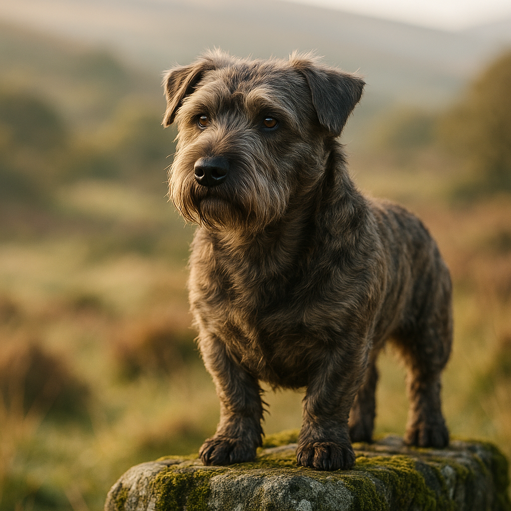Portrait de Glen of Imaal Terrier, pelage bringé et expression vive